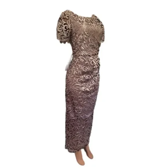 JS Collections Embroidered Gown Boat Neck Flutter Sleeve Size 10 - Picture 5 of 8